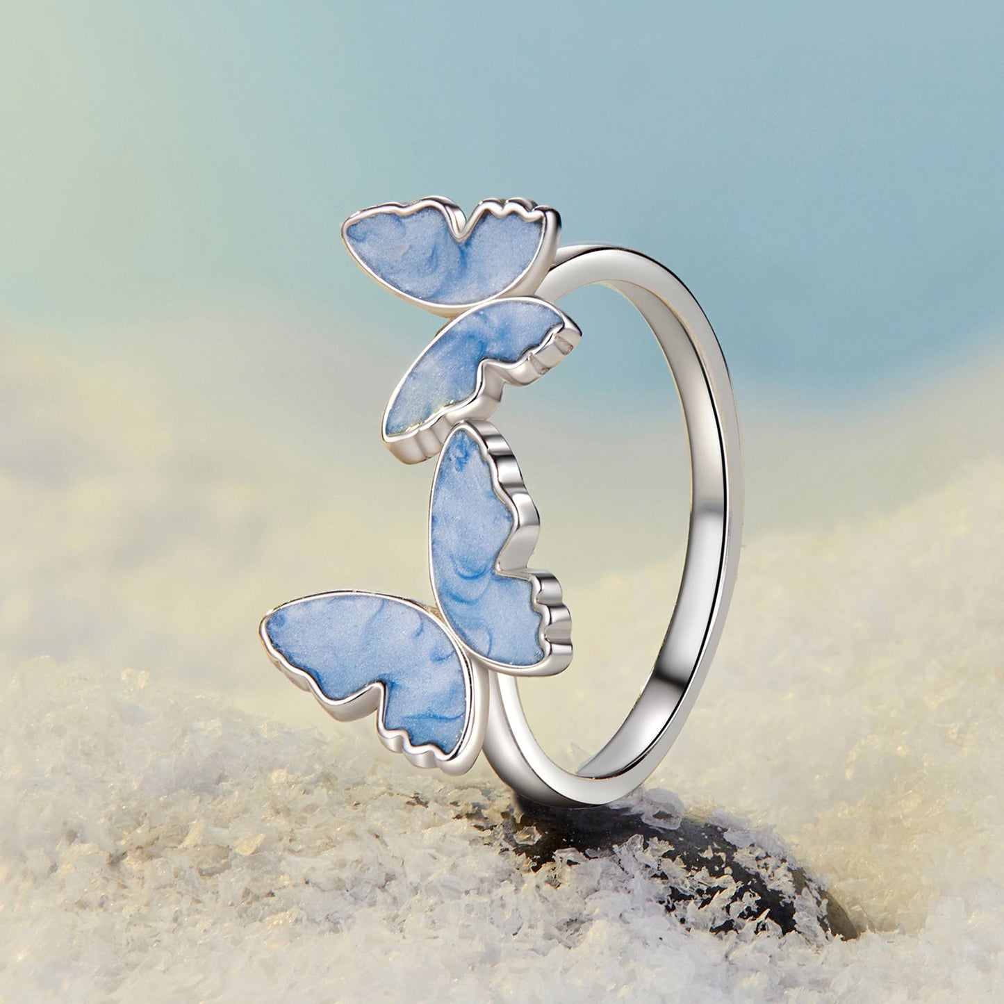 925 Sterling Silver Enamel Plated White Gold Ring for Women
