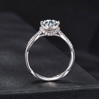 925 Sterling Silver Moissanite Ring in Size 7 with Pavé Setting for Women