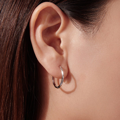 925 Sterling Silver White Gold Plated Hoop Earrings with CZ - 2.0cm