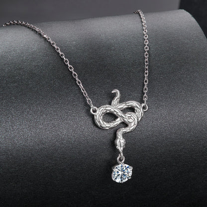 925 Sterling Silver Moissanite 0.50 Carat Necklace with CZ Pavé Setting in White Gold, 40+5cm for Women