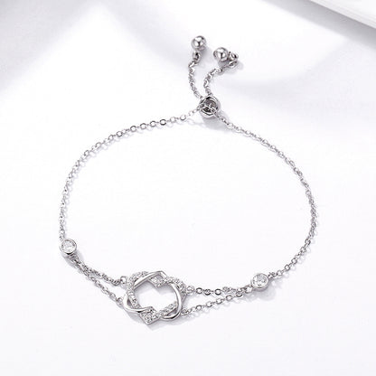925 Sterling Silver Heart Shaped Bracelet 22CM for Women