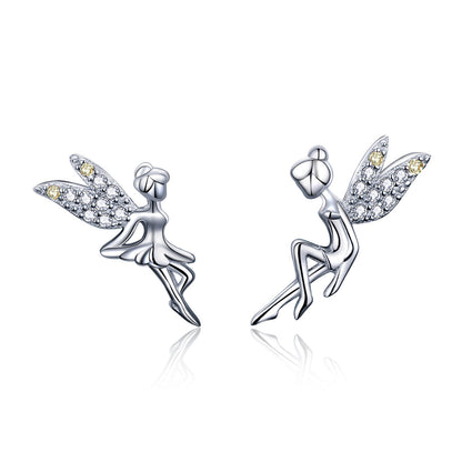 925 Sterling Silver Stud Earrings with CZ, 1.2 x 1.5cm & 1.5 x 0.9cm, Women
