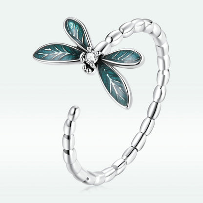 925 Sterling Silver Dragonfly Ring with Enamel & CZ for Women