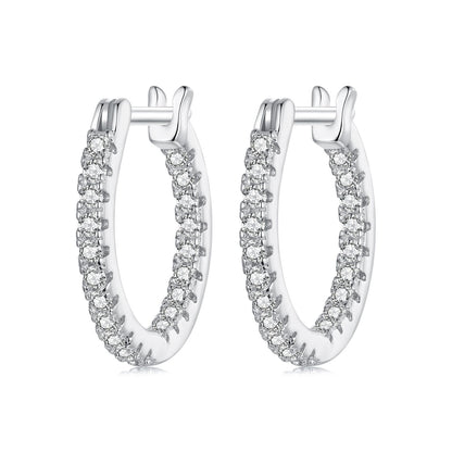 925 Sterling Silver Earrings with Pave Setting CZ in White Gold for Women