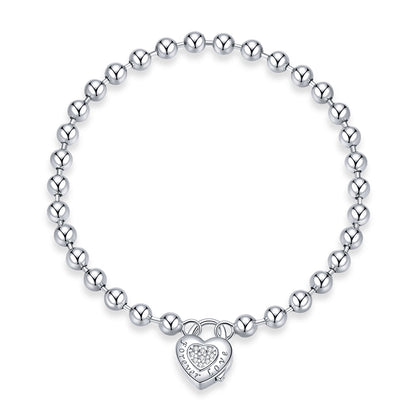 925 Sterling Silver Bracelet with Pavé Setting CZ and Platinum Plating, 17cm for Women