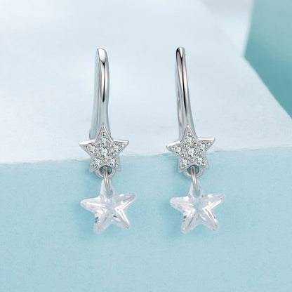 925 Sterling Silver Earrings with Pavé Setting CZ, White Gold Plating, 2.1*0.6cm, for Women