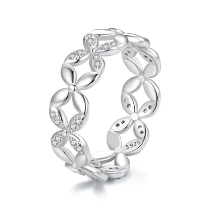 925 Sterling Silver White Gold Plated 0.6cm Ring Size 6 for Women