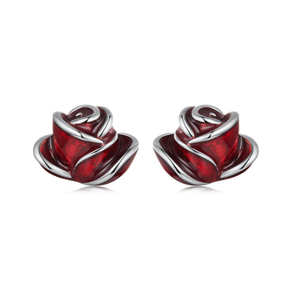 925 Sterling Silver Enamel Plated White Gold Earrings 0.7*1cm for Women