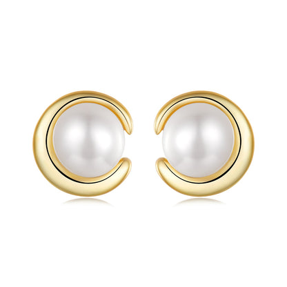 925 Sterling Silver Freshwater Pearl Gold Plated Earrings