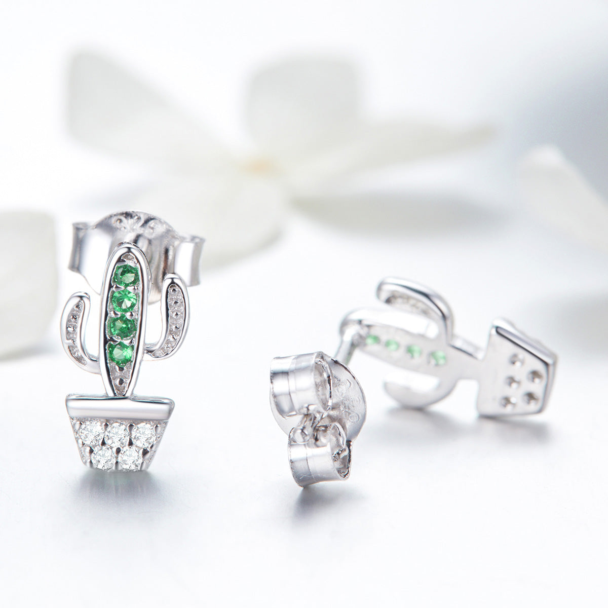 925 Sterling Silver Earrings with CZ - 1.0*0.6cm, Plated Platinum, Pavé Setting for Women