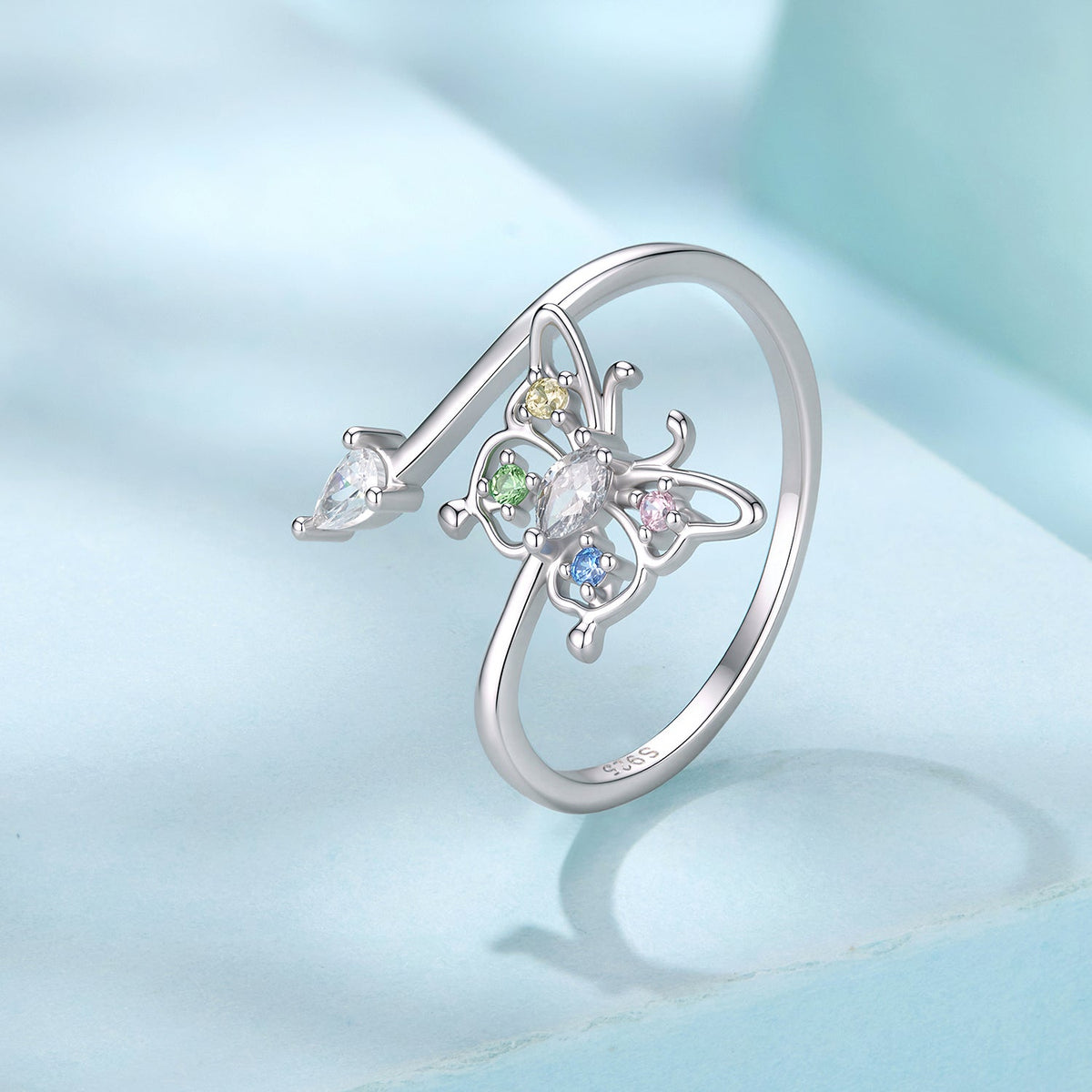 925 Sterling Silver White Gold Plated CZ Pavé Size E Ring for Women
