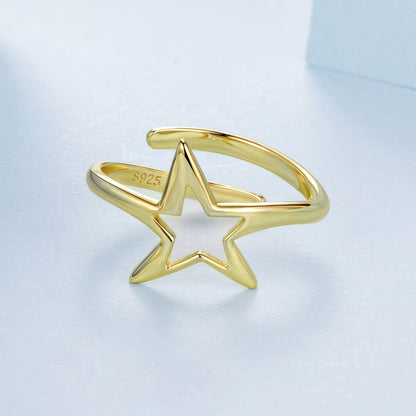 925 Sterling Silver Plated Gold 1.40cm Star Ring