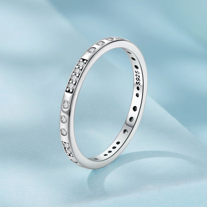 925 Sterling Silver Oxidized 0.18cm Wide Pavé Setting CZ Ring for Women - Size 6.0