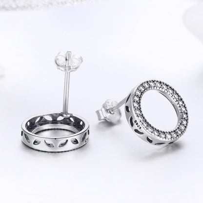 925 Sterling Silver Oxidized Pavé Setting CZ Earrings 1.1cm for Women