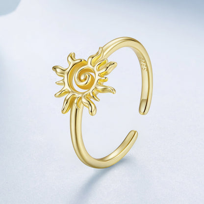925 Sterling Silver Gold Plated Sun Ring