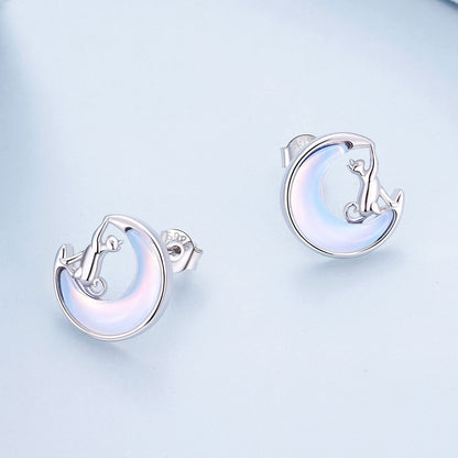 925 Sterling Silver Earrings with Transparent Glass, 13mm x 12mm for Women