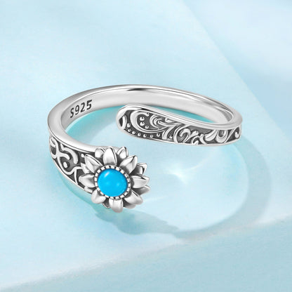 925 Sterling Silver Oxidized Synthetic Turquoise Ring 0.23-0.8cm Women