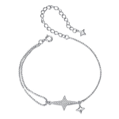925 Sterling Silver & White Gold Plated Pave Setting CZ Bracelet 15+6cm