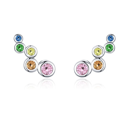 925 Sterling Silver Earrings with Pavé Setting CZ, 0.5x1.2 cm for Women
