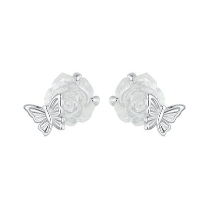 925 Sterling Silver White Gold Plated Resin Earrings 8x10mm for Women