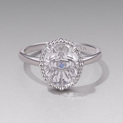 925 Sterling Silver Ring with Transparent Glass & Nano Opal, Width 0.18cm, Style E, for Women