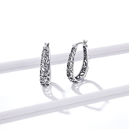 925 Sterling Silver Earrings 2.3*0.4cm Oxidized Silver for Women