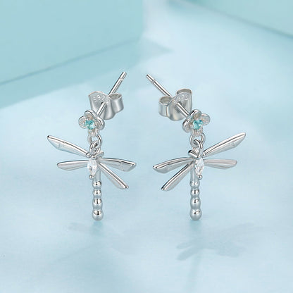 925 Sterling Silver Earrings with Pavé Setting CZ and Transparent Glass