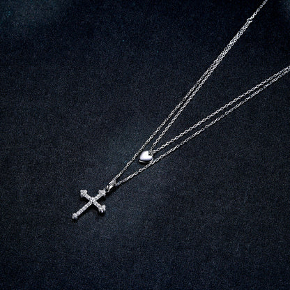 925 Sterling Silver Adjustable Platinum Plated Necklace with CZ - 1.4cm for Women