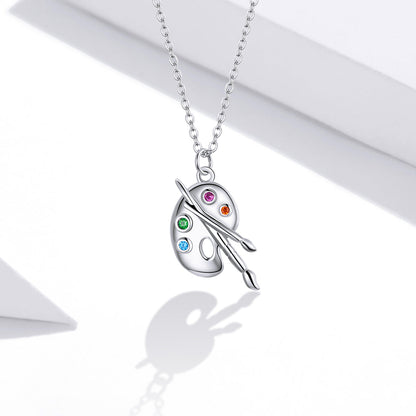 925 Sterling Silver Adjustable Pendant Necklace with CZ in Platinum Finish