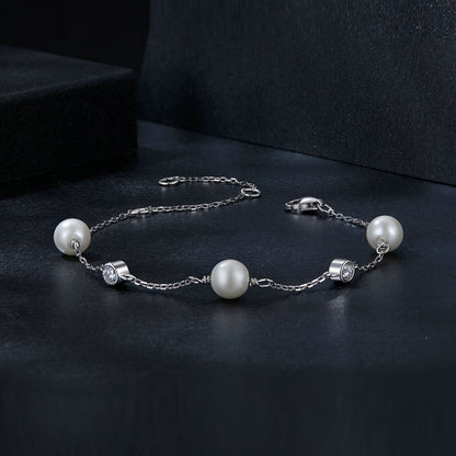 925 Sterling Silver 3mm Moissanite & Shell Pearl Bracelet for Women