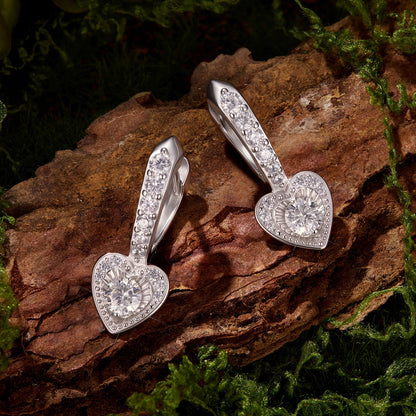 925 Sterling Silver White Gold Plated Moissanite Pavé CZ 2.2x0.9cm Earrings for Women