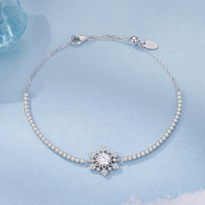 925 Sterling Silver Adjustable Bracelet with Pavé Setting CZ and White Gold Plating for Women