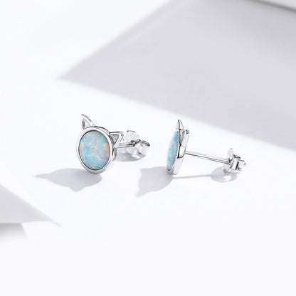 925 Sterling Silver Plated Rose Gold Opal Earrings 0.8cm for Women