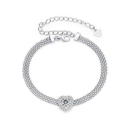 925 Sterling Silver & 1 Carat Moissanite & CZ White Gold Plated Bracelet for Women