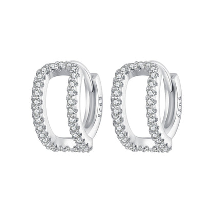 925 Sterling Silver Earrings with White Gold Plating and Pavé Setting CZ for Women