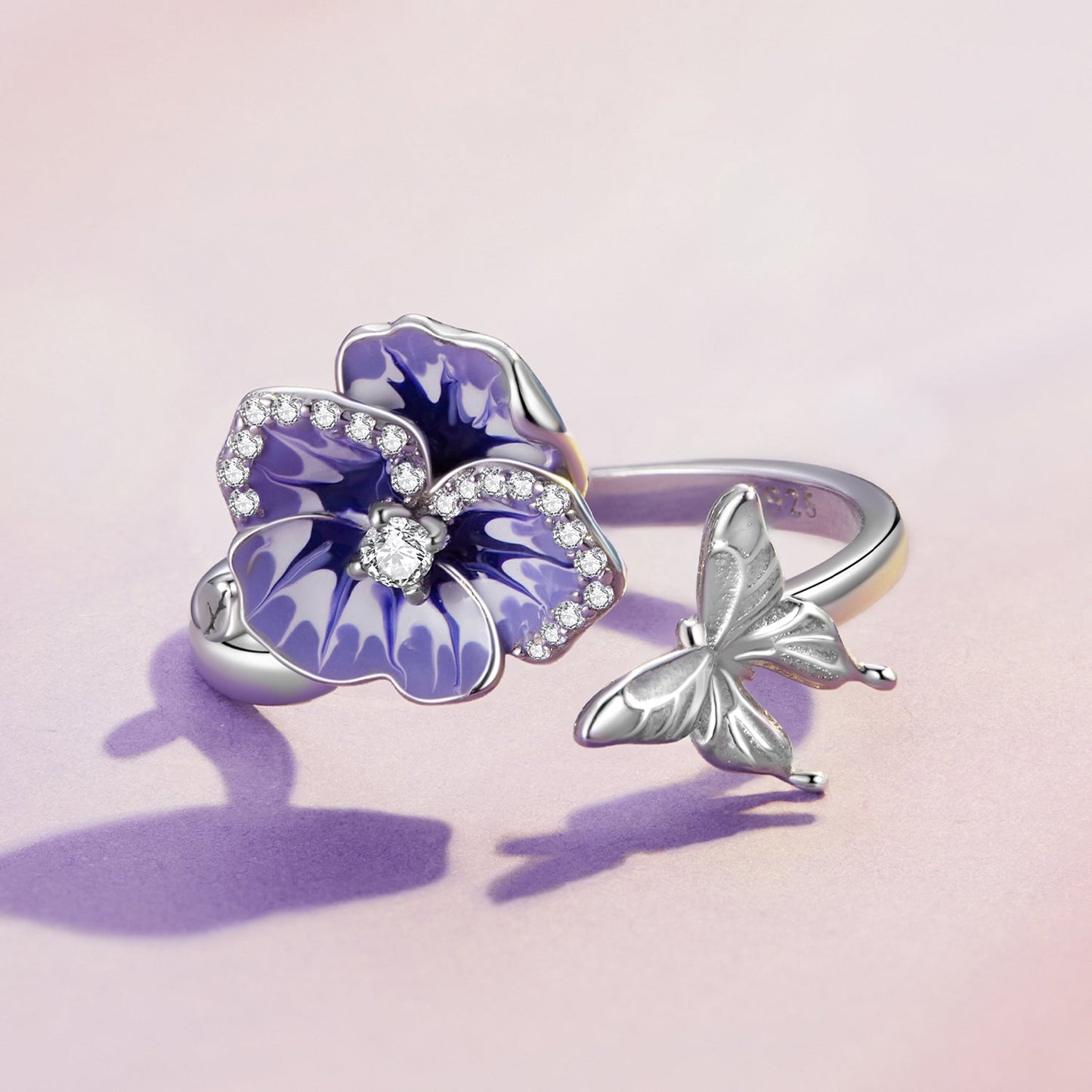 925 Sterling Silver Enamel Process Pavé Setting CZ Ring for Women