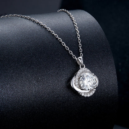 925 Sterling Silver Moissanite Pendant Necklace for Women, 39+5cm, Platinum Plated