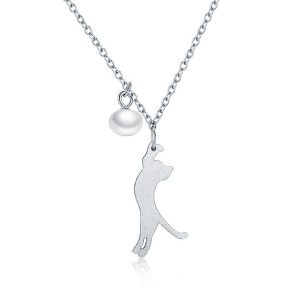 925 Sterling Silver 0.6 Carat Pearl Necklace for Women