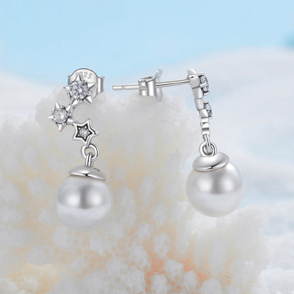 925 Sterling Silver Earrings with Quality Shell Pearl and CZ for Women