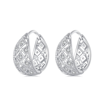 925 Sterling Silver White Gold Plated Pave Setting CZ Earrings 13*6mm for Women