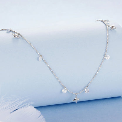 925 Sterling Silver Plated White Gold Pendant Necklace with CZ Charm for Women 38+6cm