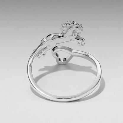 925 Sterling Silver + Plated White Gold Horse Ring
