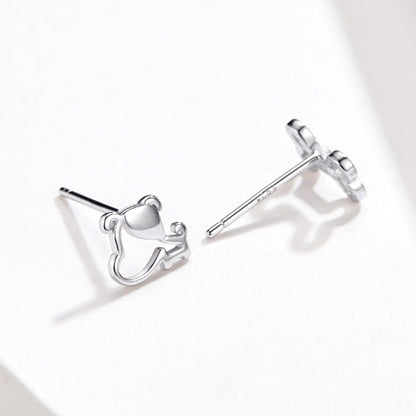 925 Sterling Silver Earrings for Women, 0.5-0.6cm, Bone and Dog Design, Platinum Plated