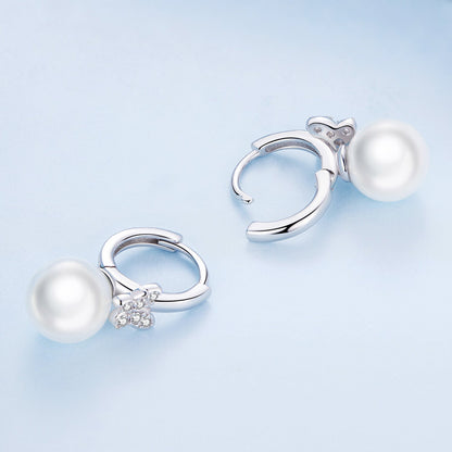 925 Sterling Silver Earrings with Plated Platinum and Shell Pearl for Women