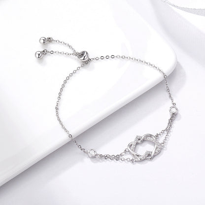 925 Sterling Silver Heart Shaped Bracelet 22CM for Women