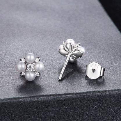 925 Sterling Silver 0.05ct Moissanite & Freshwater Pearl Earrings for Women