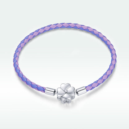 925 Sterling Silver Oxidized Silver Leather 17cm Bracelet