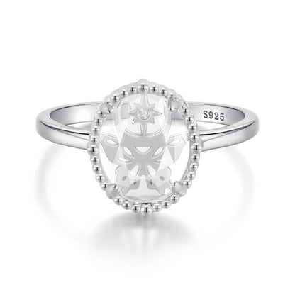 925 Sterling Silver Pavé Setting CZ White Gold Plated Ring with Transparent Glass for Women