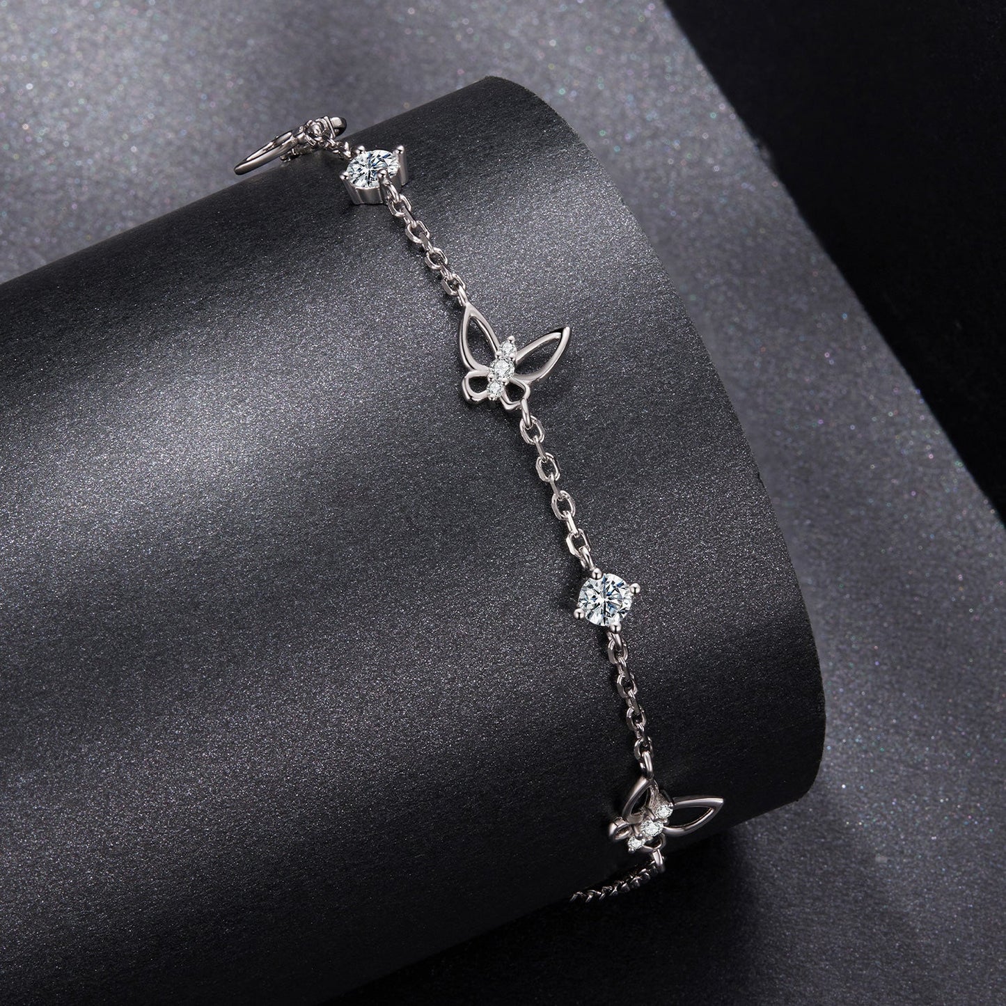 925 Sterling Silver White Gold Plated Bracelet with Moissanite, 15+6cm, for Women