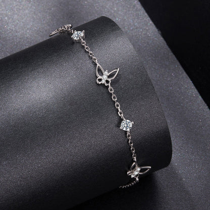 925 Sterling Silver White Gold Plated Bracelet with Moissanite, 15+6cm, for Women